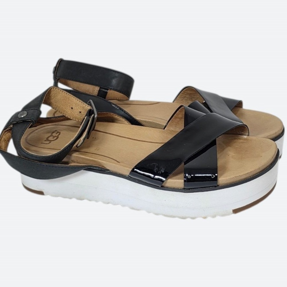 UGG Minimalist Platform Sandals 7 Patent Leather Streetwear Chunky Black